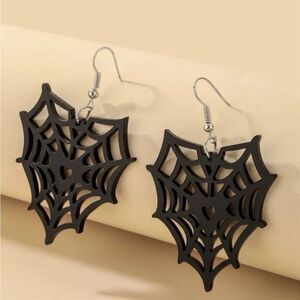 Black & Silver Spiderweb Halloween Earrings
